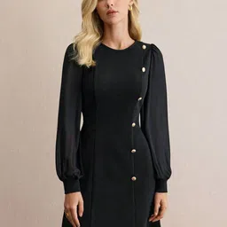 StyleCast x Revolte Women Round Neck Button Detail A-Line Dress-picture-27