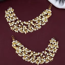 PRIVIU Gold Plated Pearls Beaded Spherical Shaped Layered Ear Chains-picture-11