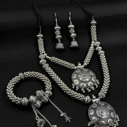 NAMAN ARTS Silver-Plated Artificial Beads Beaded Oxidised Jewellery Set-image-69