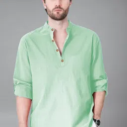 KNOWTED Mandarin Collar Roll-Up Sleeves Straight Short Kurta-picture-27