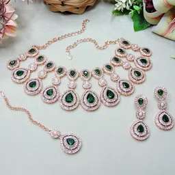 VATSALYA creation Rose Gold-Plated Artificial Stone Studded Jewellery Set-picture-31