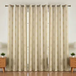 GEET CREATIONS Cream-Coloured & Gold-Toned Set of 3 Floral Room Darkening Long Door Curtain-picture-33