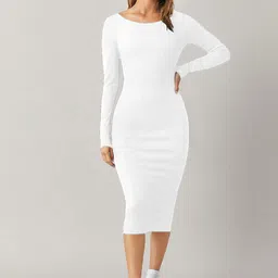 CORSICA Women Round Neck Long Sleeves Bodycon Midi Dress-image-40