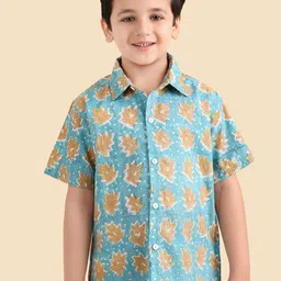 Fabindia Boys Tropical Printed Spread Collar Cotton Casual Shirt-image-35