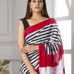 JAIPURI PRINT Striped Pure Cotton Solid Border Saree image 3