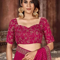 KALINI Geometric Printed Embroidered Saree With Unstiched Blouse Piece image 4