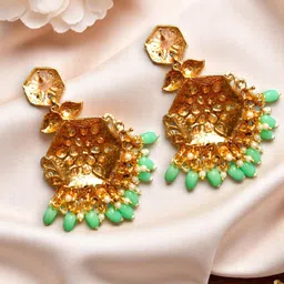 AccessHer Gold Plated Artificial Stones Studded And Beaded Contemporary Shaped Chandbalis image 5