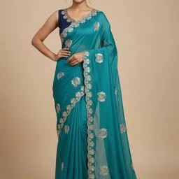 KALINI Embellished Embroidered Pure Georgette Heavy Work Saree-image-10