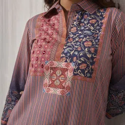 Anouk Printed Collared Neck Three Fourth Sleeve Tunic With Trousers Co-Ords image 5