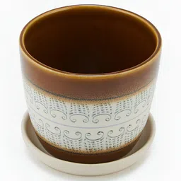 Fabindia Chavi White & Brown Printed Ceramic Table Planter image 4