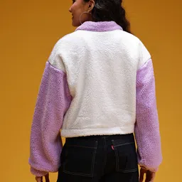 HERE&NOW Colourblocked Faux Fur Crop Tailored Jacket image 4