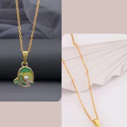 SZN Set Of 2 Gold-Plated Oval Shaped Pendants With Chains-picture-25