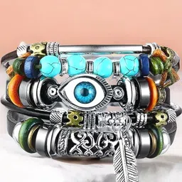 jewelgenics Blue Evil Eye Multi-String Wristband Leather Bracelet For Men image 2