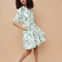 Colour Me by Melange Women Floral Print Shirt Collar A-Line Mini Dress-picture-42