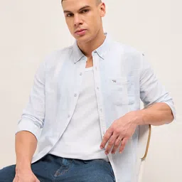 THE BEAR HOUSE Men Slim Fit Vertical Striped Button-Down Collar Pure Cotton Casual Shirt-image-92