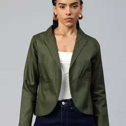 Cottinfab Lapel Collar Textured Crop Open Front Blazer-picture-17