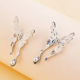 FIMBUL Silver-Plated Pearls Beaded Animal Shaped Drop Earrings-image-90