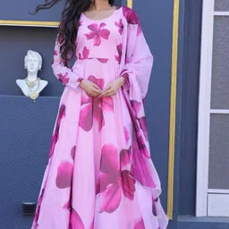 Raiyani Enterprise Women Floral Printed Fit & Flare Maxi Ethnic Dress With Dupatta-picture-17