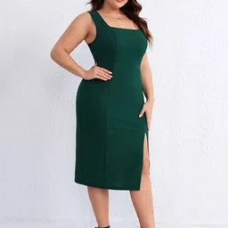 CURVE BY KOTTY Women Solid Sheath Midi Dress image 3