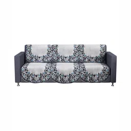 Aura Grey & Blue Embroidered Cotton Sofa Cover image 2