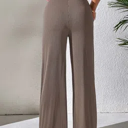 BAESD Women Relaxed Flared High-Rise Non Iron Trousers image 4