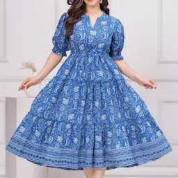 HERE&NOW Floral Print Puff Sleeve A-Line Midi Dress-picture-24