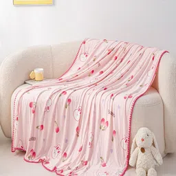 JC HOME Pink & White Cartoon Characters Printed AC Room 300 GSM Single Bed Blanket image 3