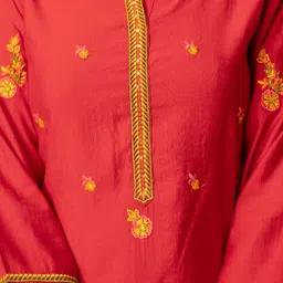 RAISHREE Women Red Cotton Blend Embroidered Regular Thread Work Kurta Trousers & Dupatta image 4