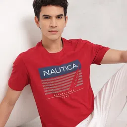 Nautica Brand Logo Printed Pure Cotton T-shirt-picture-21