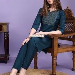 KALINI Women Teal Kurta Sets-picture-24