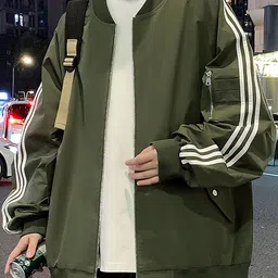 HERE&NOW Men Mock Collar Striped Bomber Jacket-picture-35