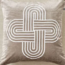 Home Centre Sharon Beige & White Balance Embroidered Cotton Cushion Cover-image-66