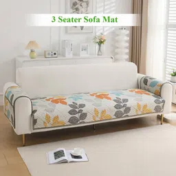 HOKIPO White & Black 3 Pieces Printed Quilted 2 Seater Sofa Cover With Arms & Pockets-image-8