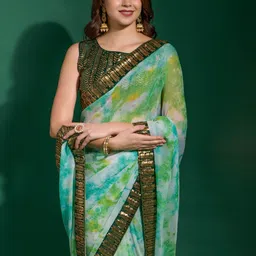 Mitera Tie and Dye Sequinned Poly Chiffon Saree image 2