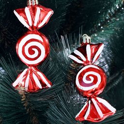 TAYHAA Set Of 6 Red & White Candy Cane Swirl Baubles Hangings-picture-2