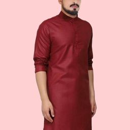 ANUJ FASHION Men Maroon Solid Cotton Blended Kurta-picture-19