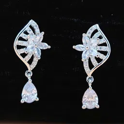 JYONA Silver Plated Cubic Zirconia Studded Contemporary Drop Earrings-picture-16