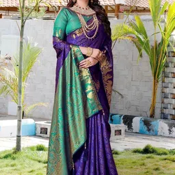 AKSH FASHION Blue Silk Blend Sarees-picture-40
