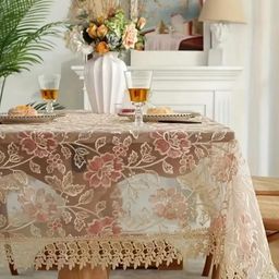 TANLOOMS Tissue Embroidered 8 Seater Rectangle Dining Table Cover-picture-0
