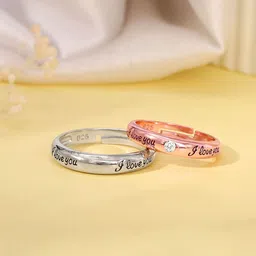 GIVA Set Of 2 925 Sterling Silver Rhodium & Rose Gold-Plated Couple Band Rings-picture-27