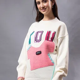 all about you Self Design Round Neck Long Sleeves Woollen Pullover image 5