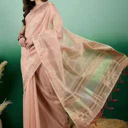 KALINI Striped Sequinned Organza Kanjeevaram Saree image 5