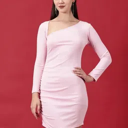 VALEN CLUB Women Asymmetric Neck Bodycon Dress-image-19