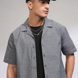 HIGHLANDER Men Cuban Collar Abstract Printed Cotton Casual Shirt-picture-28