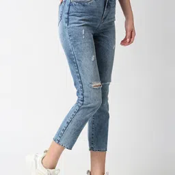 Kraus Jeans Women Straight Fit High-Rise Mildly Distressed Cotton Jeans image 5