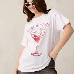 Outzidr Printed Round Neck Cotton Oversized T-shirt image 3