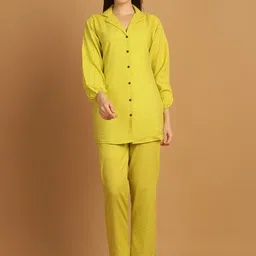 CORSICA Striped Cotton Collared Neck Long Sleeve Shirt With Trouser Co-Ords-image-77