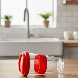 TASKHOUSE Red & Transparent Solid Glass Glossy Tumbler image 3