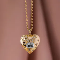 Rubans 18KT Gold Plated Stainless Steel CZ Studded Heart Shaped Pendant With Chain-picture-31