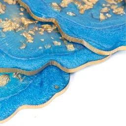 DULI Blue 4 Pieces Floral Printed Resin Coasters image 3
